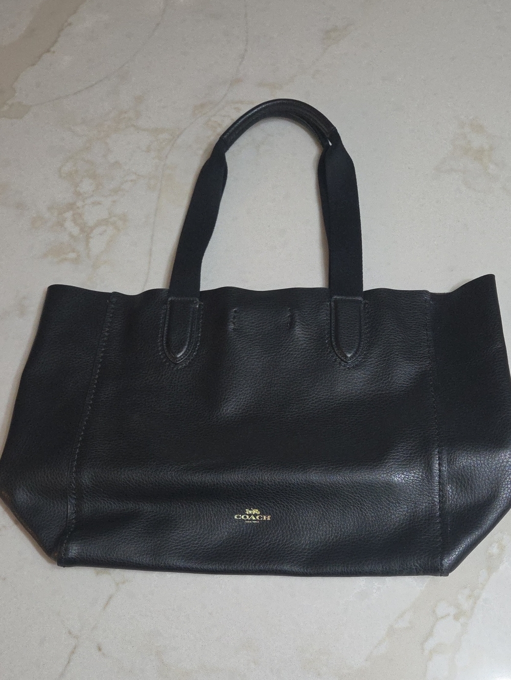 Coach Black Leather Tote with Gold Logo